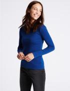 Marks & Spencer Pure Cotton Round Neck Long Sleeve T-shirt Cobalt