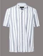 Marks & Spencer Pure Cotton Slim Fit Striped Shirt White Mix
