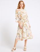 Marks & Spencer Petite Floral Print Tunic Midi Dress Ivory Mix