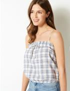 Marks & Spencer Checked Square Neck Camisole Top Blue Mix