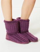 Marks & Spencer Cable Knit Slipper Boots Purple