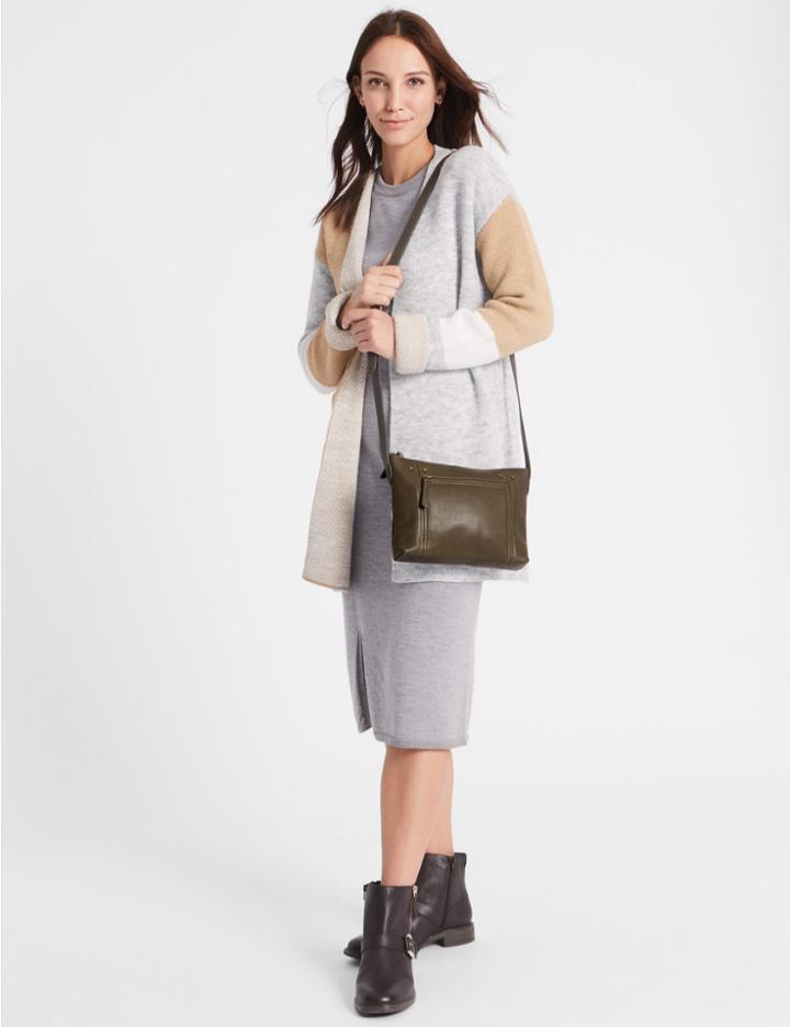 Marks & Spencer Leather Cross Body Bag Khaki