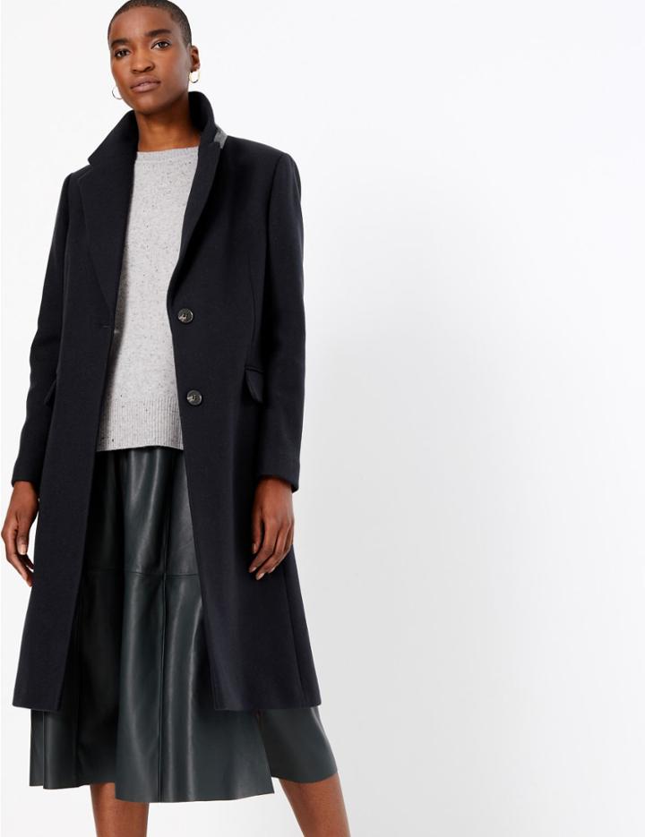 Marks & Spencer Wool Blend Single Breasted Coat Dark Navy