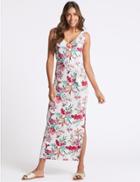 Marks & Spencer Floral Print Ruched Front Maxi Dress Ivory Mix