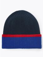 Marks & Spencer Striped Colour Block Beanie Hat Navy Mix