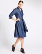 Marks & Spencer Tie Cuff 3/4 Sleeve Shirt Dress Indigo