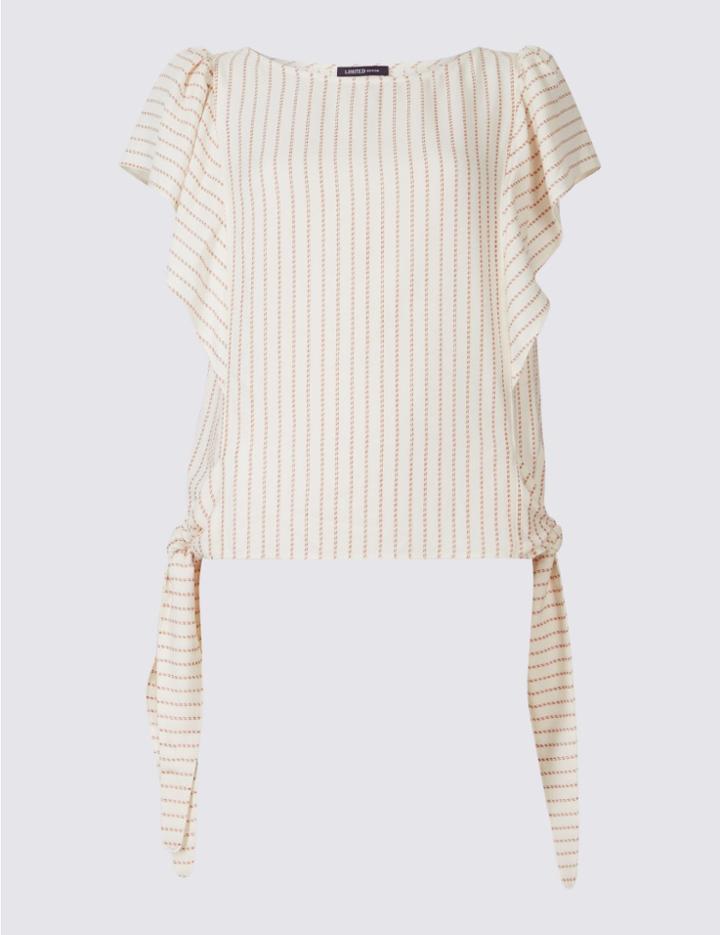 Marks & Spencer Striped Tie Side Short Sleeve Shell Top Ivory Mix