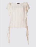 Marks & Spencer Striped Tie Side Short Sleeve Shell Top Ivory Mix