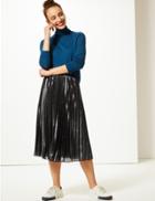 Marks & Spencer Sparkly Pleated Midi Skirt Navy Mix