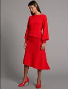 Marks & Spencer Wool Blend Ribbed A-line Midi Skirt Red