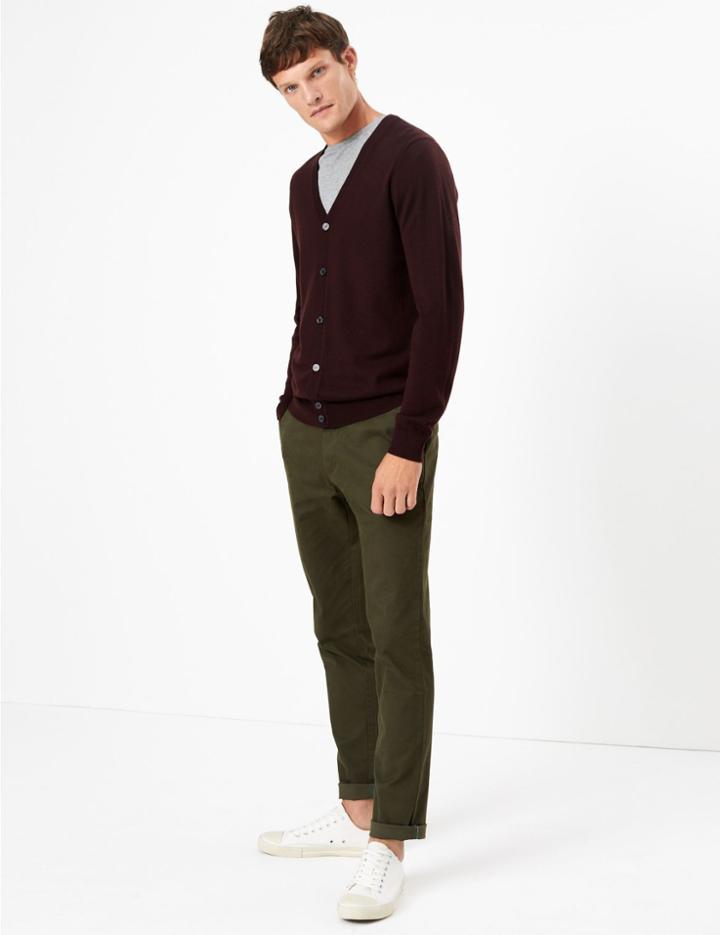 Marks & Spencer Pure Merino Wool V-neck Cardigan Rum