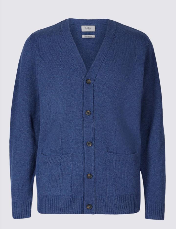 Marks & Spencer Pure Lambswool Cardigan Marine