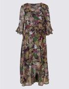 Marks & Spencer Floral Print Ruffle Sleeve Wrap Midi Dress Pink Mix