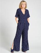 Marks & Spencer Spot Print V-neck Short Sleeve Jumpsuit Navy Mix