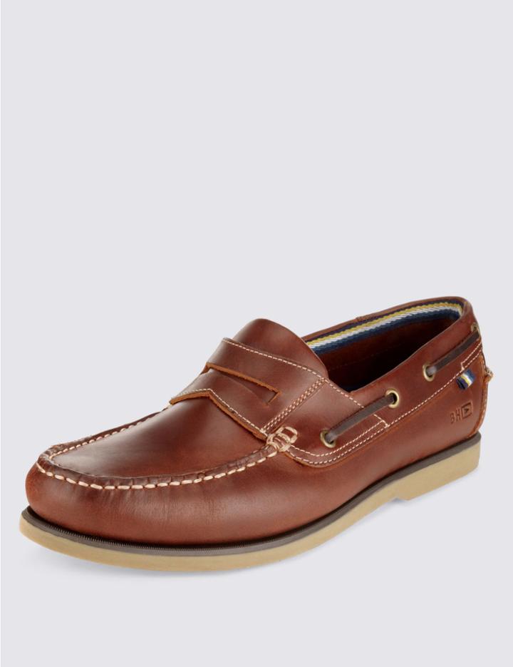 Marks & Spencer Leather Slip-on Boat Shoes Tan