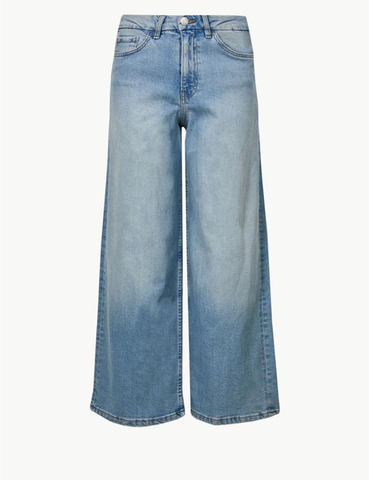 Marks & Spencer Wide Leg Mid Rise Cropped Jeans Light Indigo