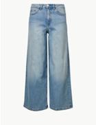 Marks & Spencer Wide Leg Mid Rise Cropped Jeans Light Indigo