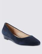 Marks & Spencer Suede Wedge Heel Court Shoes Navy Mix