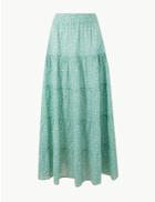 Marks & Spencer Pure Cotton Floral Maxi Fit & Flare Skirt Green Mix