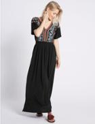 Marks & Spencer Cotton Rich Embroidered Tie Back Maxi Dress Black Mix