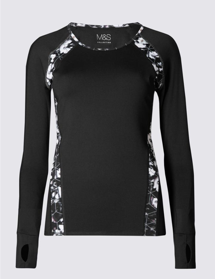 Marks & Spencer Quick Dry Long Sleeve T-shirt With Cool Comfort&trade; Technology Black Mix