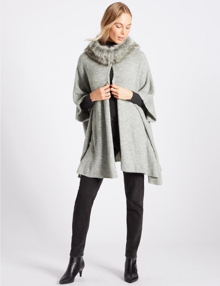 Marks & Spencer Faux Fur Knitted Wrap Silver Grey