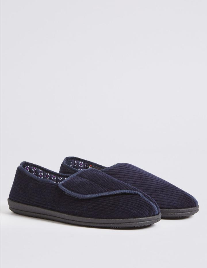 Marks & Spencer Riptape Corduroy Slippers With Thinsulate&trade; Navy
