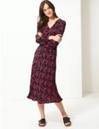 Marks & Spencer Floral Print Fit & Flare Midi Dress Black Mix