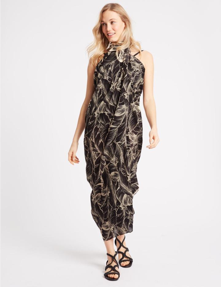 Marks & Spencer Pure Cotton Mono Palm Print Scarf Black