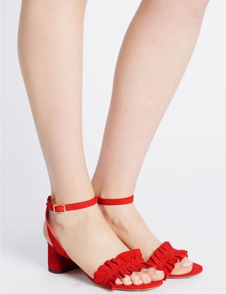 Marks & Spencer Suede Block Heel Ruffle Sandals Flame