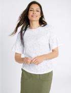 Marks & Spencer Textured Flared Sleeve Round Neck T-shirt Soft White