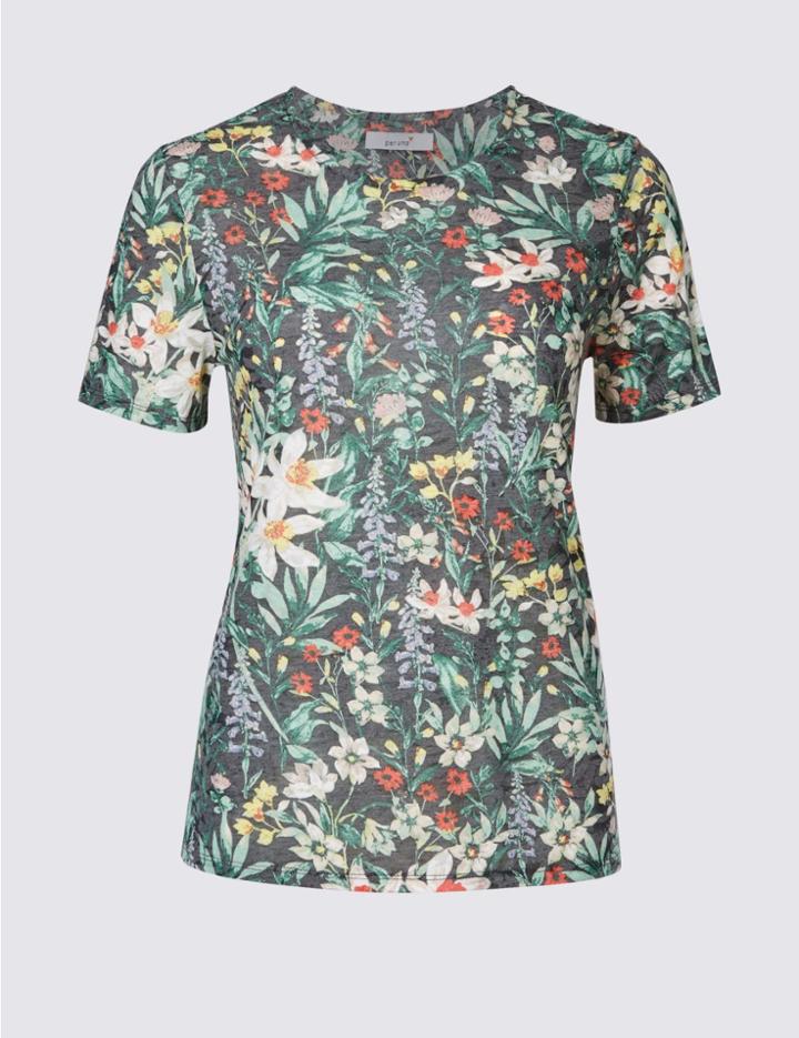 Marks & Spencer Floral Print Short Sleeve T-shirt Charcoal Mix