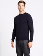 Marks & Spencer Cotton Blend Textured Crew Jumper Navy