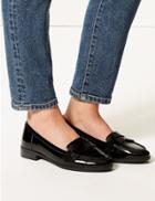 Marks & Spencer Wide Fit Leather Block Heel Loafers Black Patent