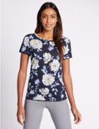 Marks & Spencer Pure Cotton Floral Print T-shirt Navy Mix