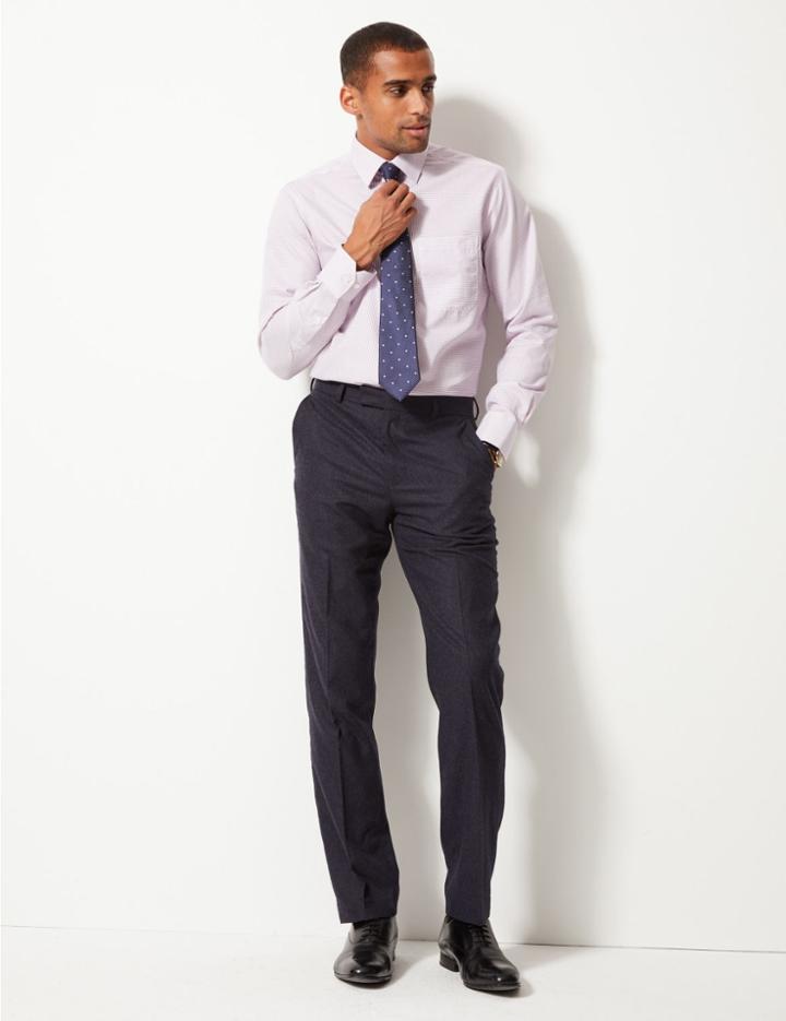 Marks & Spencer Pure Cotton Non-iron Twill Regular Fit Shirt Lilac Mix