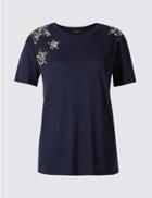 Marks & Spencer Modal Blend Sparkly Short Sleeve T-shirt Navy Mix