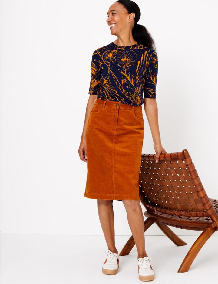 Marks & Spencer Floral Print Fitted Short Sleeve Top Navy Mix