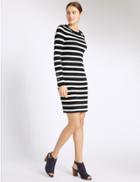 Marks & Spencer Pure Cotton Striped Long Sleeve Tunic Dress Navy Mix
