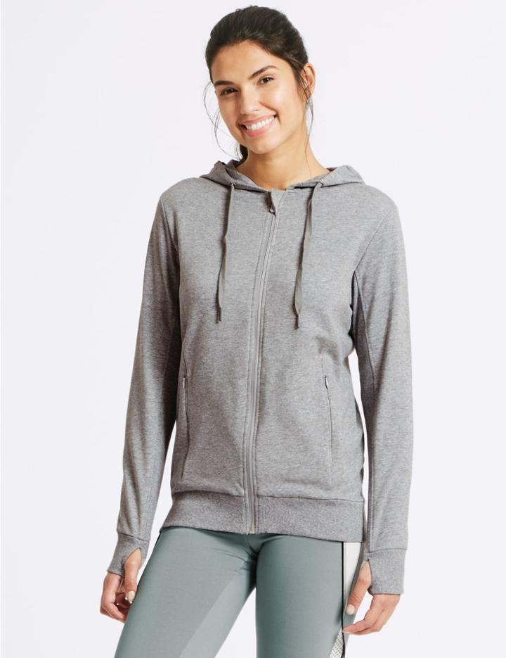 Marks & Spencer Quick Dry Long Line Hooded Top Grey