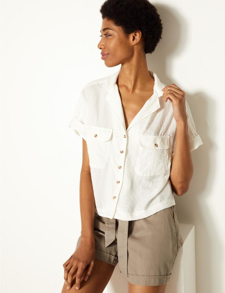 Marks & Spencer Oversized Button Detailed Shirt Ivory