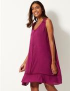 Marks & Spencer Cotton Rich Crinkle Swing Dress Berry