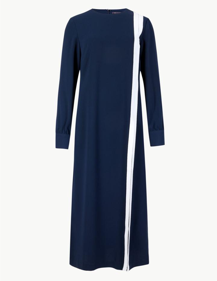Marks & Spencer Long Sleeve Shift Midi Dress Navy Mix