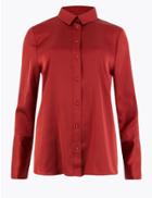Marks & Spencer Satin Flared Cuff Shirt Red