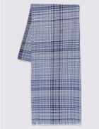 Marks & Spencer Pure Cotton Checked Scarf Navy Mix