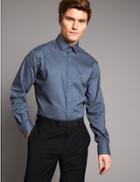 Marks & Spencer Cotton Rich Tailored Fit Shirt With Stretch Steel