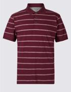 Marks & Spencer Pure Cotton Striped Polo Shirt Aubergine Mix