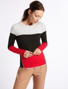 Marks & Spencer Colour Block Zip Detail Round Neck Jumper Light Grey Mix