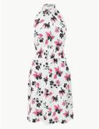 Marks & Spencer Floral Print Waisted Dress Ivory Mix