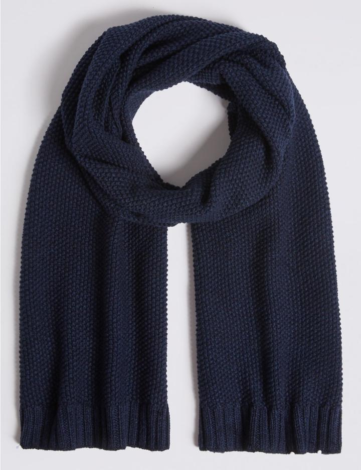 Marks & Spencer Pure Cotton Knitted Scarf Navy